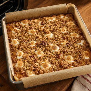 Barras horneadas con streusel y malvaviscos tostados