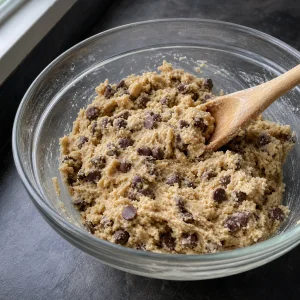 Weicher Cookieteig mit vielen Schokotropfen