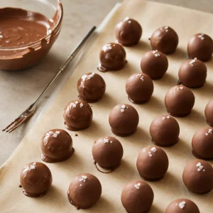 Trufas recém-banhadas com sal em flocos