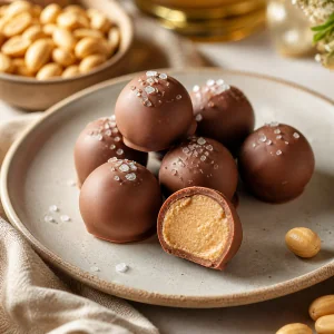 Truffes salées au chocolat au lait avec cœur au beurre de cacahuète