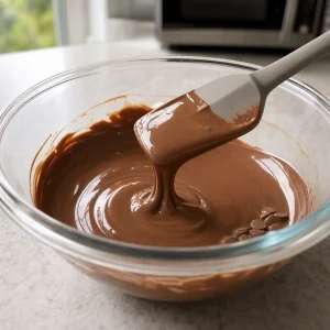 Cobertura lisa de chocolate ao leite derretido