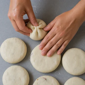 Nadziana masa zamykana i formowana w pupusas