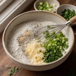Flour mixture with Parmesan, scallions, and parsley