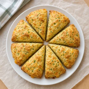 Ocho scones dorados de cheddar y hierbas en un plato