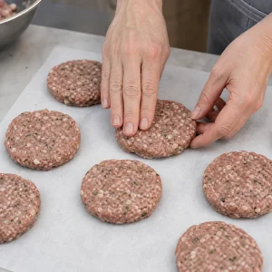 Sage and garlic pork sausage mixture shaped into even patties