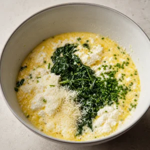 Ricotta egg mixture with spinach and chives
