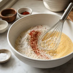 Ingredientes secos para waffles com pimentão numa taça