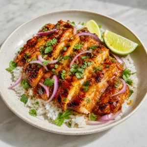 Pollo glassato alla guava servito con spicchi di lime