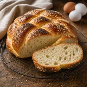 Sliced Serbian pogaca showing a tender airy crumb
