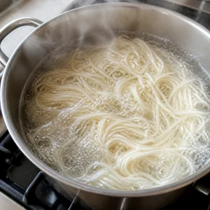 Nudeln kochen in einem Topf mit Salzwasser