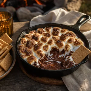 Opieczony dip s’mores z płynną czekoladą i krakersami Graham