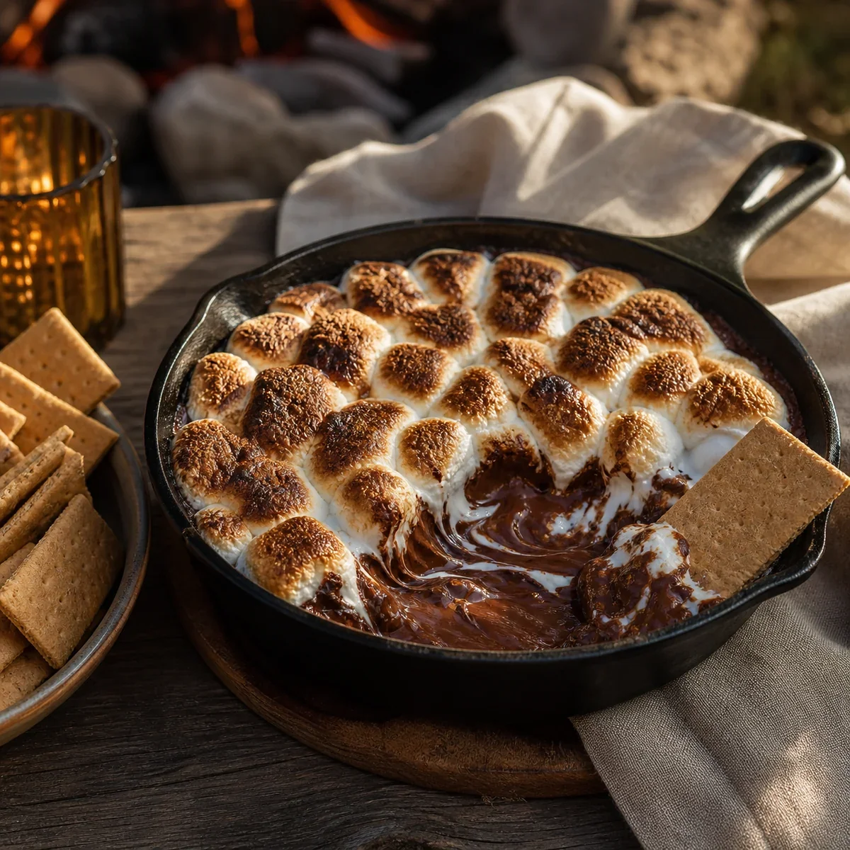 Opieczony dip s’mores z płynną czekoladą i krakersami Graham