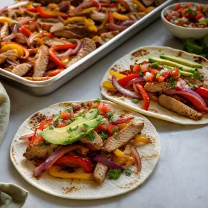 Schweinefleisch-Fajitas mit Avocado, Koriander und Pico de Gallo