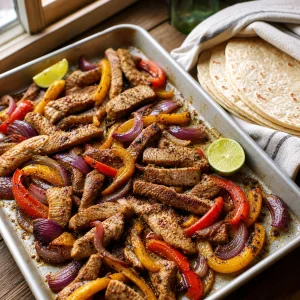 Fajita-Füllung mit Schweinefleisch ruht neben warmen Tortillas und Limette