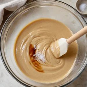 Tahini stirred with vanilla and salt in a large heatproof bowl