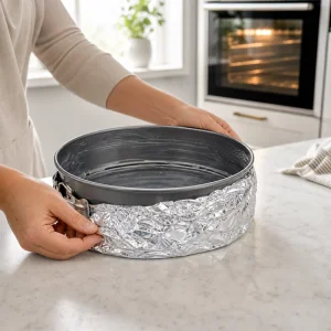 Moule à charnière enveloppé de papier aluminium pour cheesecake à la pistache