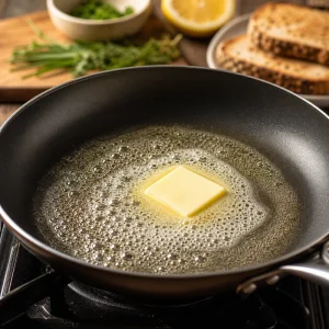 Butter gently foaming in a nonstick skillet