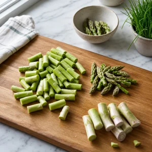 Asparagus trimmed with tips reserved and stalks chopped for soup