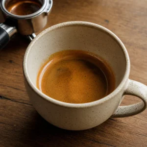 Fresh espresso in a wide latte mug before milk is added