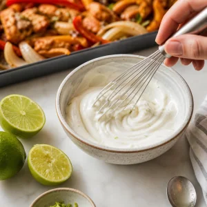 Sour cream and lime juice whisked into a smooth lime crema