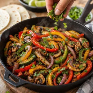 Charred vegetable fajitas finished with fresh chopped cilantro