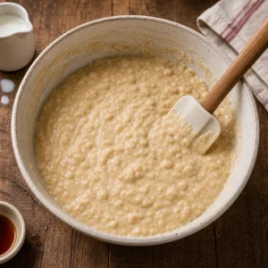 Masa grumosa para panqueque mezclada en un bol