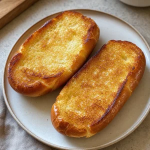 Toasted split rolls with golden cut sides on a plate