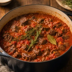 토마토와 허브를 넣고 끓이는 소고기 라구