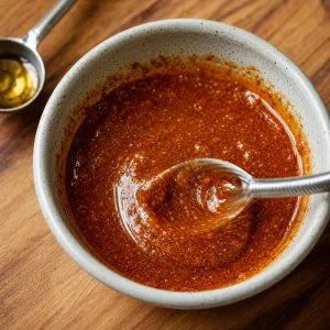 Honey paprika garlic and olive oil whisked into a thick spice paste