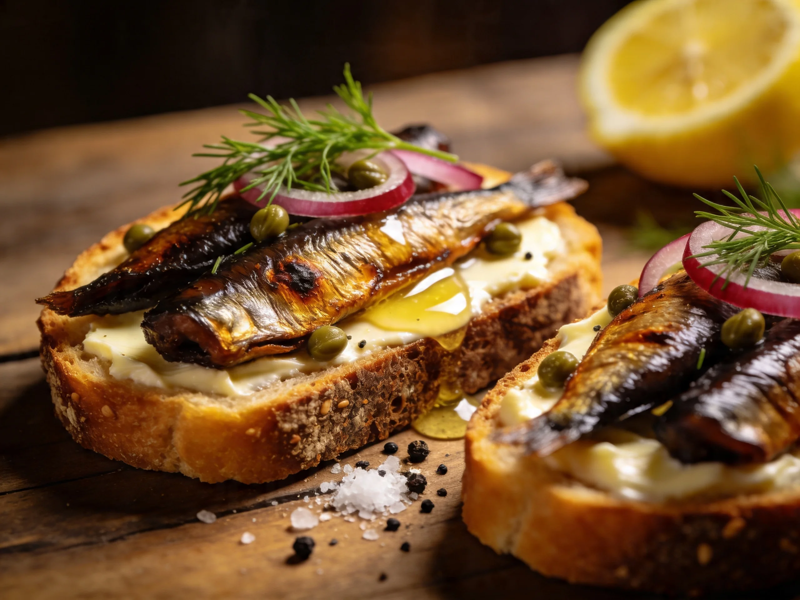 Smoked Sprat Sandwich with Lemon and Dill