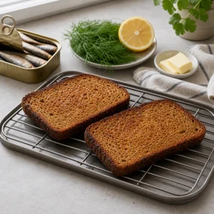 Toasted rye bread slices for smoked sprat sandwiches
