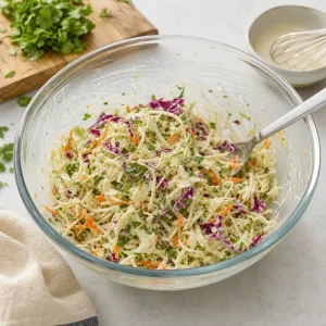 Creamy coleslaw tossed with herbs for BBQ chicken sliders
