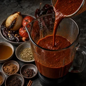 Smooth red birria sauce blended with chiles and spices