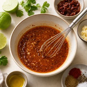 Chipotle lime marinade whisked in a bowl