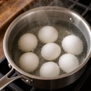 Oeufs frémissant dans une casserole
