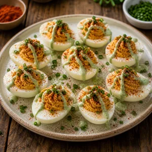 Oeufs farcis au chipotle avec sauce yaourt aux herbes
