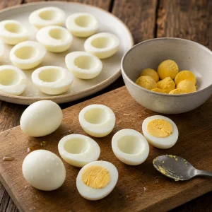 Blancs d oeufs coupes avec jaunes dans un bol