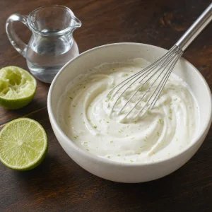 Panna acida al lime mescolata in una ciotola