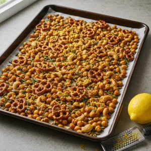 Gebackener Kichererbsen-Mix kühlt mit Zitronenschale ab