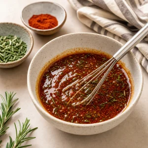 Smoky rosemary seasoning mixture whisked in a small bowl