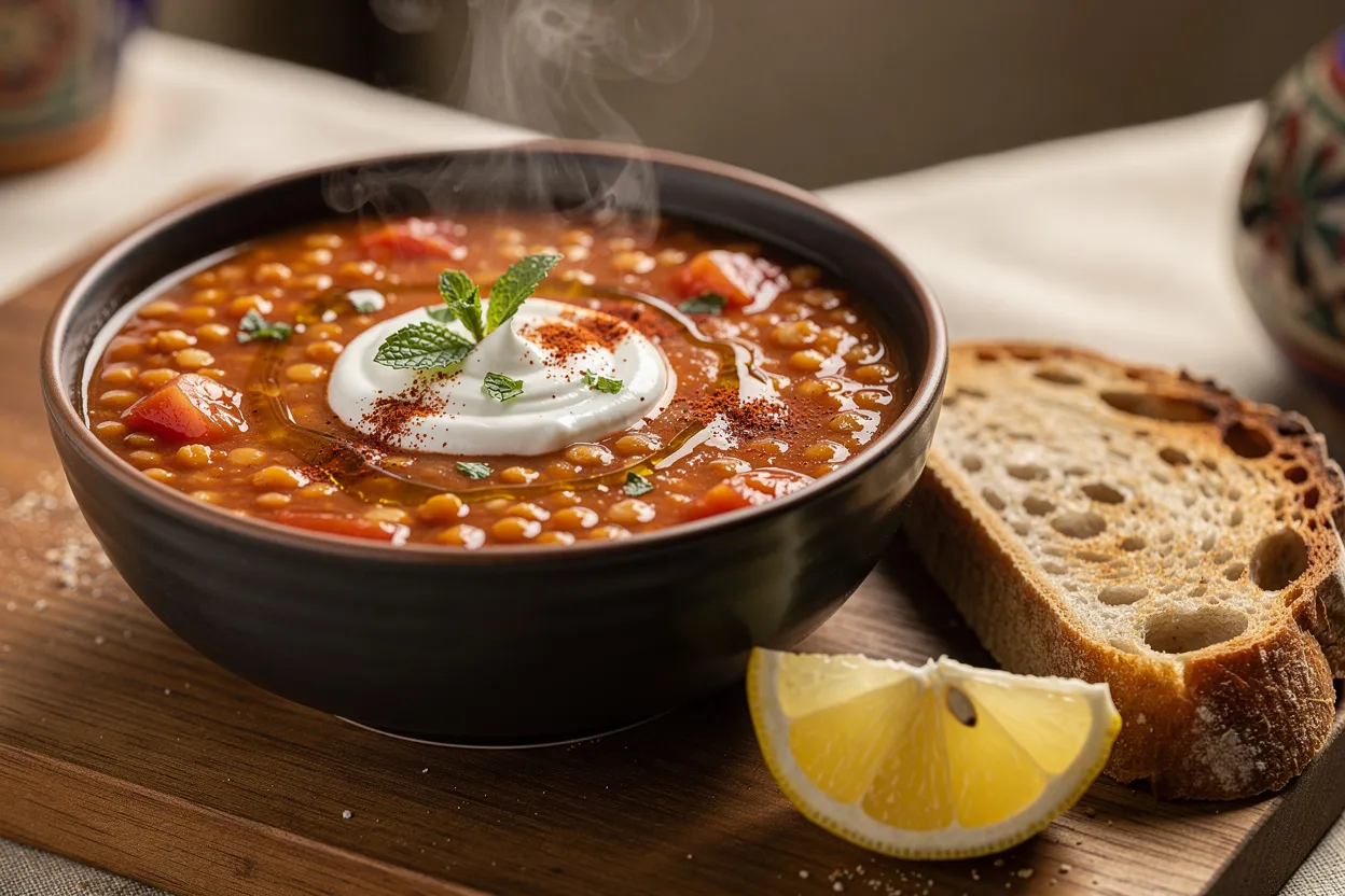 Smoky Turkish Red Lentil and Tomato Soup with Mint