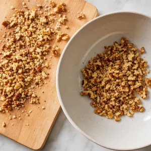 Nueces tostadas picadas en un bol
