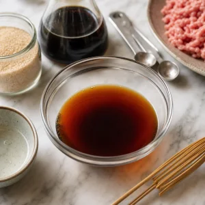 Soy sauce mirin sugar and sake whisked into a donburi seasoning sauce