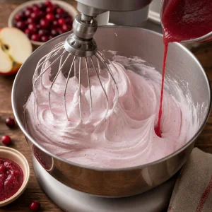 Sciroppo rosa di frutta montato negli albumi lucidi