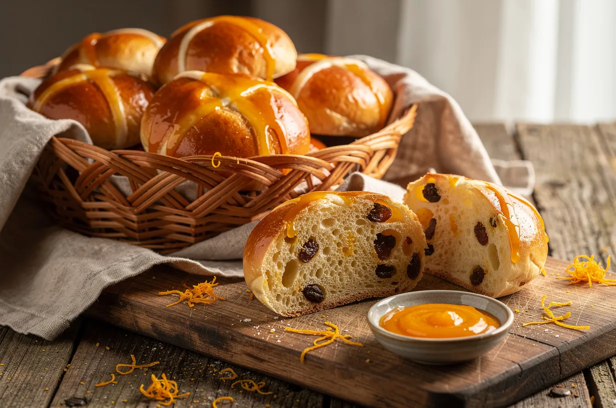 Soft Spiced Hot Cross Buns with Orange Glaze - Easter
