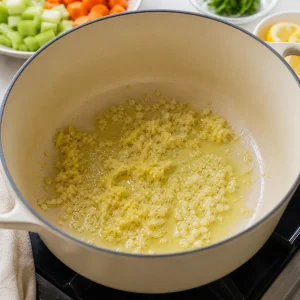 Ginger and garlic sizzling in olive oil
