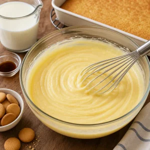 Pudim de baunilha batido ate ficar liso numa taca