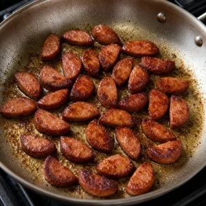 Andouille che rosola in padella