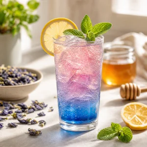 Limonata frizzante al pisello farfalla con limone e menta