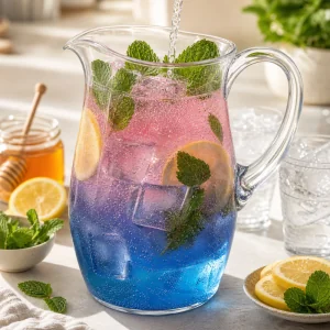 Limonata frizzante al pisello farfalla con menta in caraffa